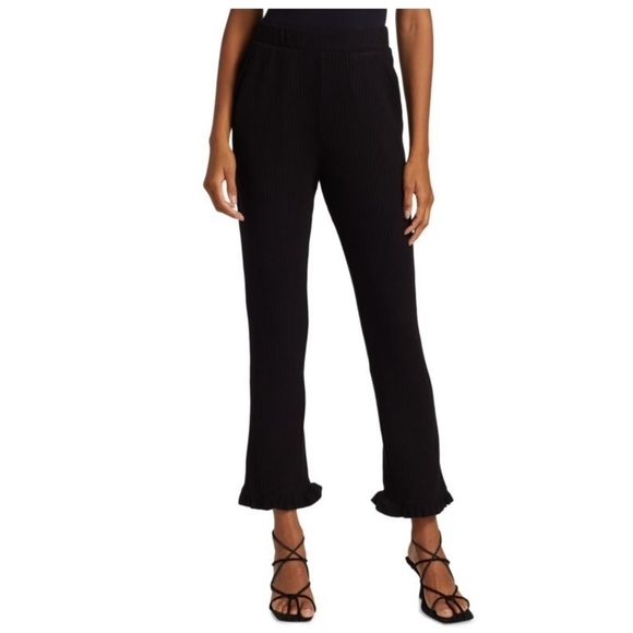 N Philanthrophy Talker Rib Knit Ruffle Hem Pants Black NWT S - Picture 1 of 10